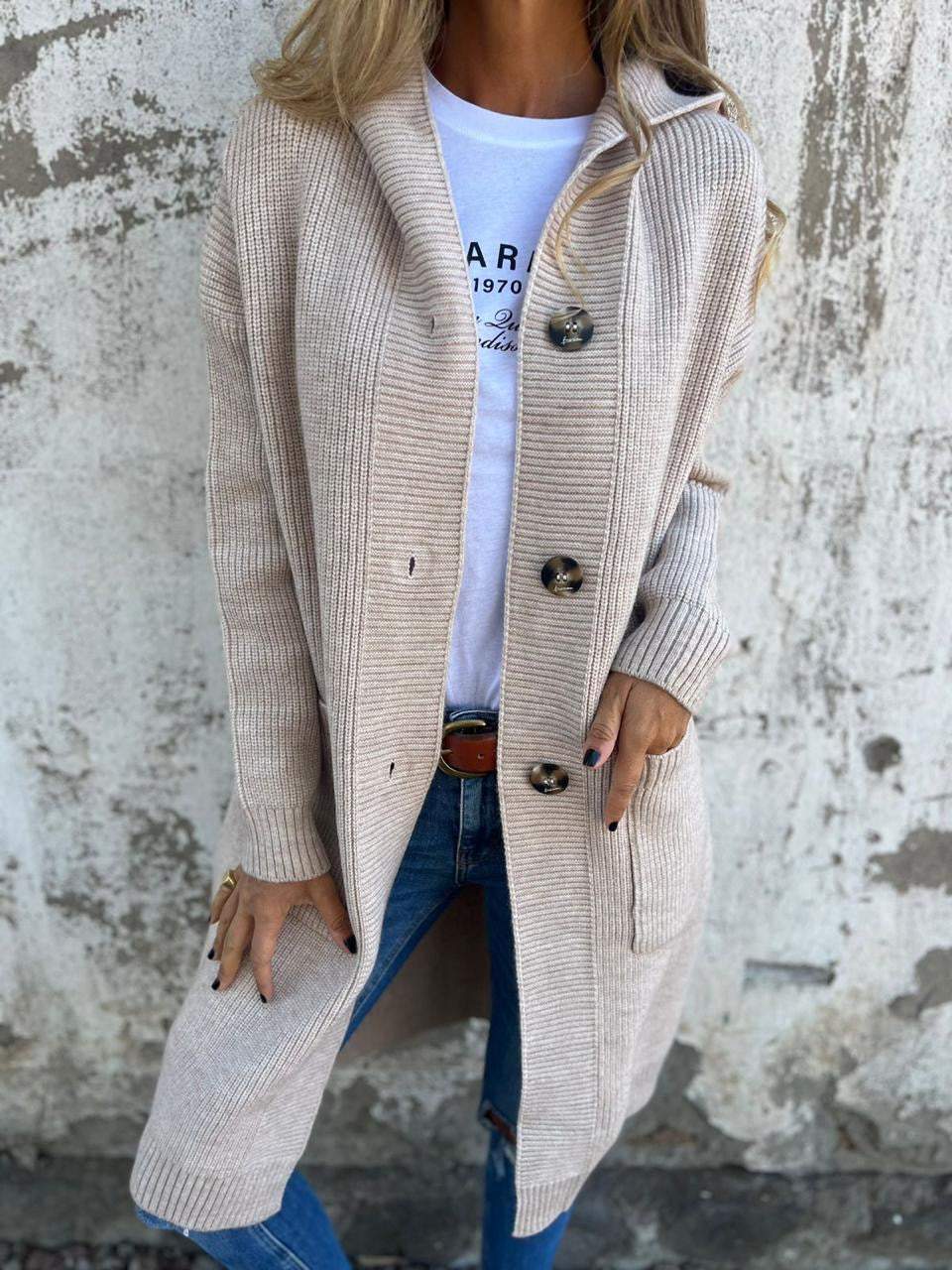Women's Long Black Cardigan with Buttons and Pockets – Soft Ribbed Knit for Layering 0