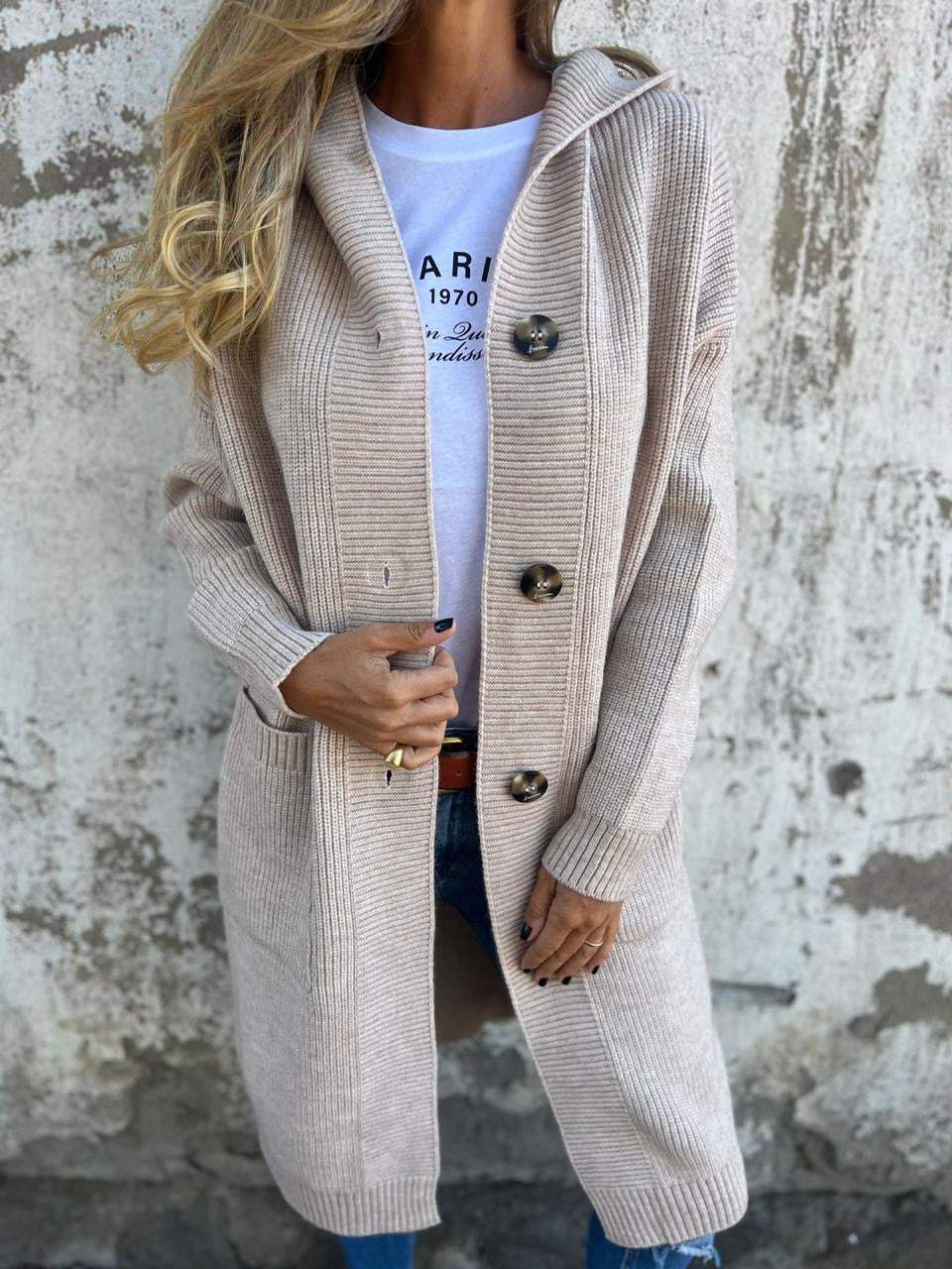 Women's Long Black Cardigan with Buttons and Pockets – Soft Ribbed Knit for Layering 1