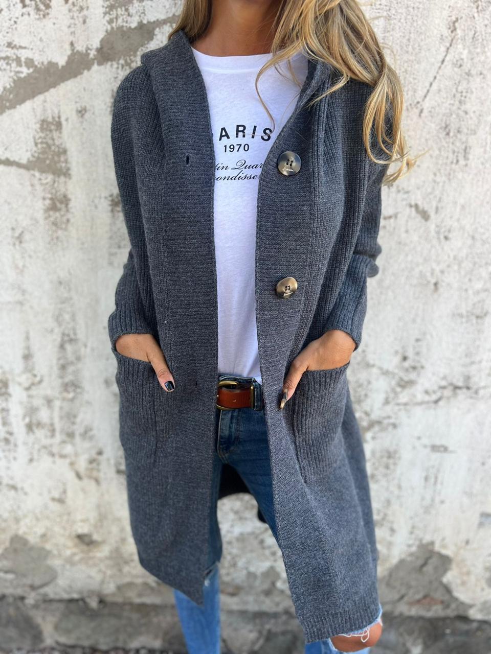 Women's Long Black Cardigan with Buttons and Pockets – Soft Ribbed Knit for Layering 3