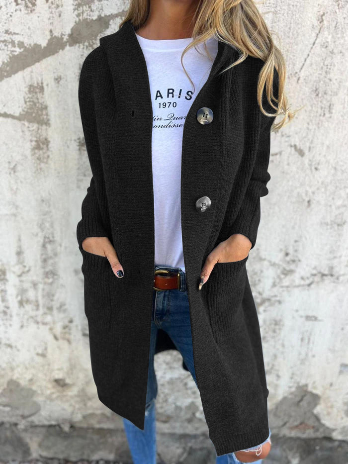 Women's Long Black Cardigan with Buttons and Pockets – Soft Ribbed Knit for Layering 4