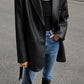Women's Oversized Faux Leather Blazer with Lapel 2