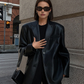 Women's Oversized Faux Leather Blazer with Lapel 4