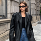 Women's Oversized Faux Leather Blazer with Lapel 6