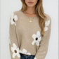 Women's Oversized Floral Knit Sweater - Cozy Round Neck Design, Relaxed Fit, Soft Texture, Everyday Comfort 0