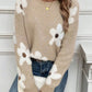 Women's Oversized Floral Knit Sweater - Cozy Round Neck Design, Relaxed Fit, Soft Texture, Everyday Comfort 4