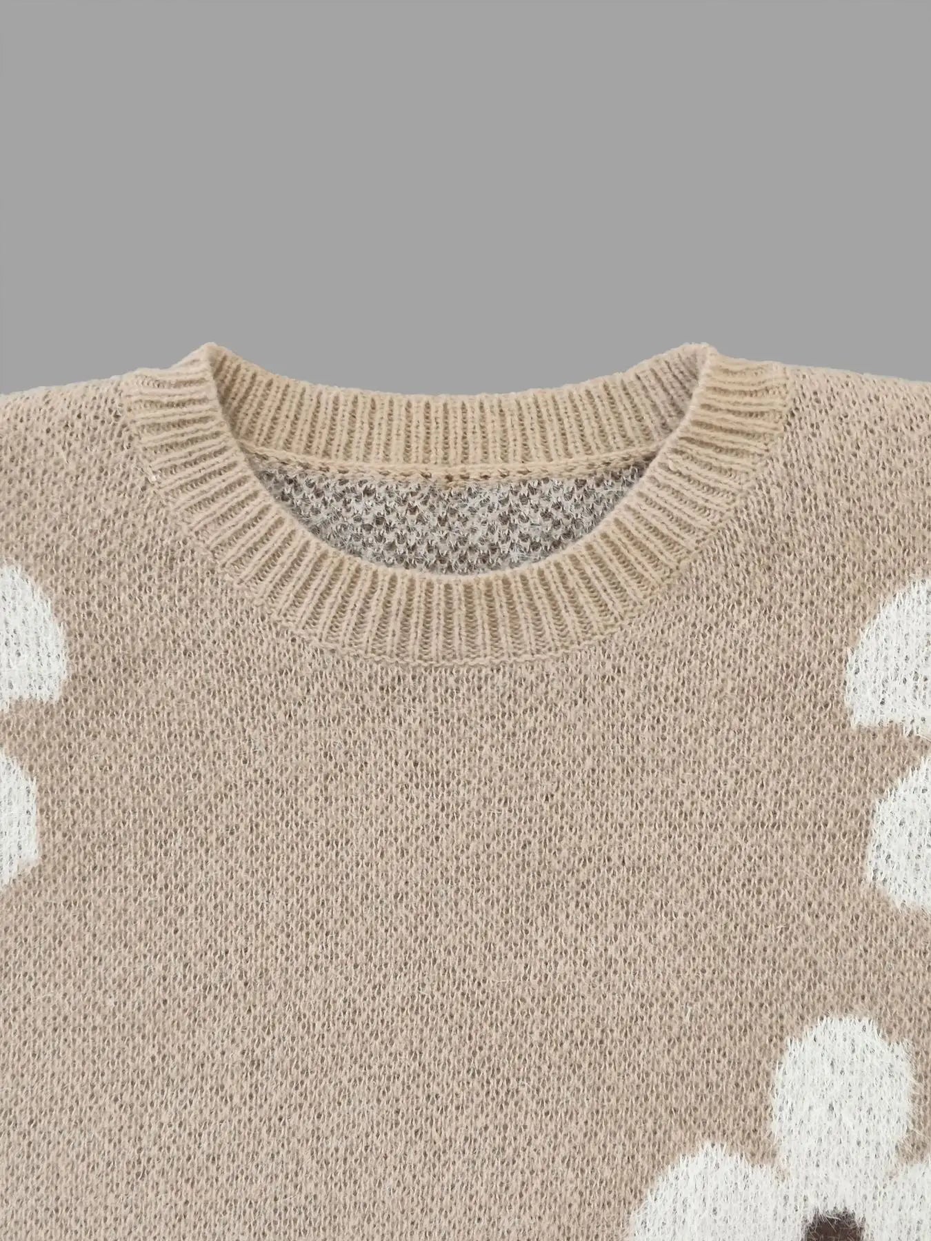 Women's Oversized Floral Knit Sweater - Cozy Round Neck Design, Relaxed Fit, Soft Texture, Everyday Comfort 6