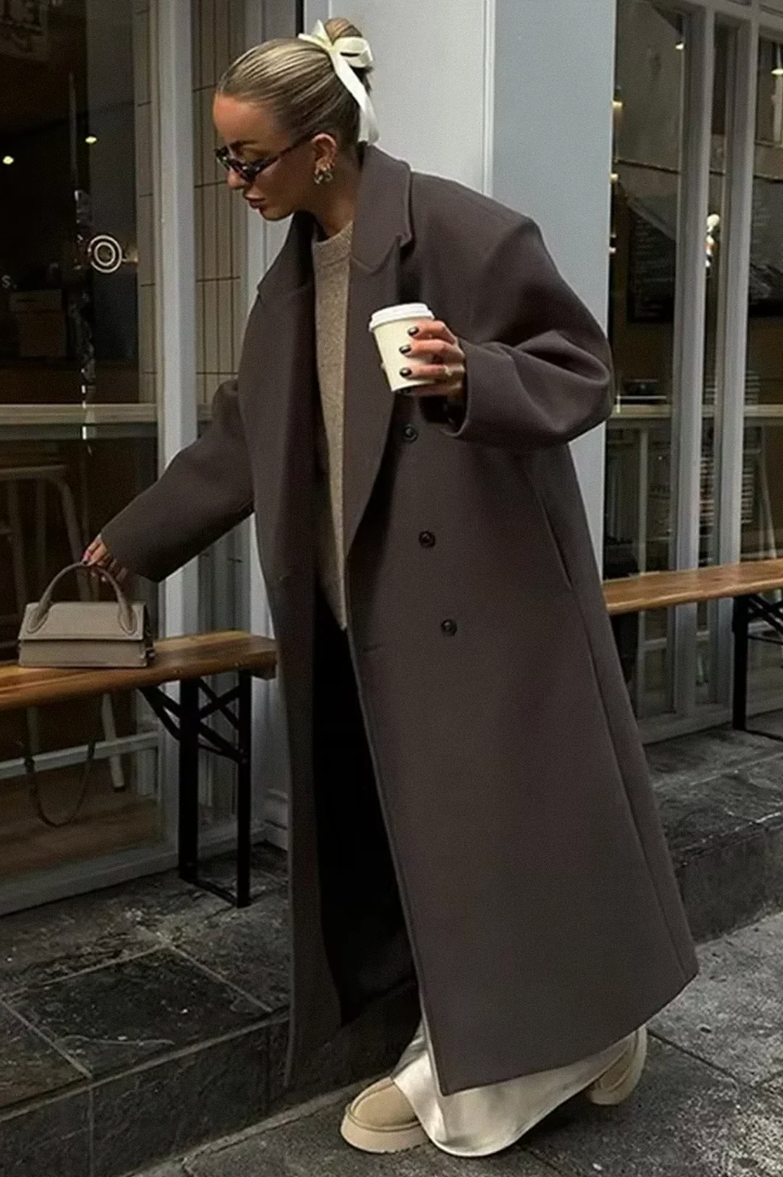 Women's Oversized Longline Double-Breasted Wool Coat 0