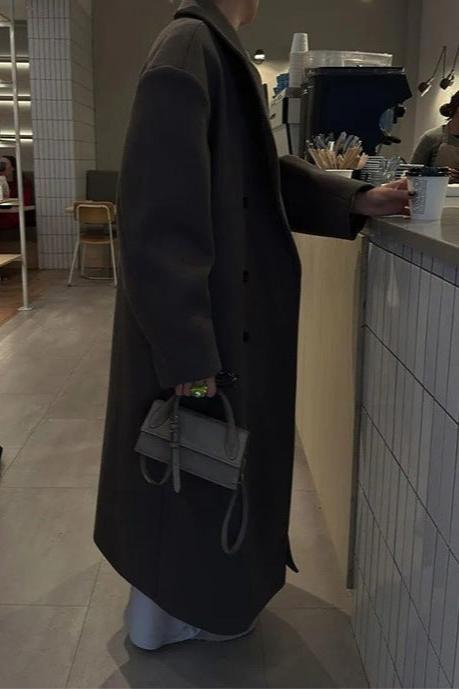 Women's Oversized Longline Double-Breasted Wool Coat 2