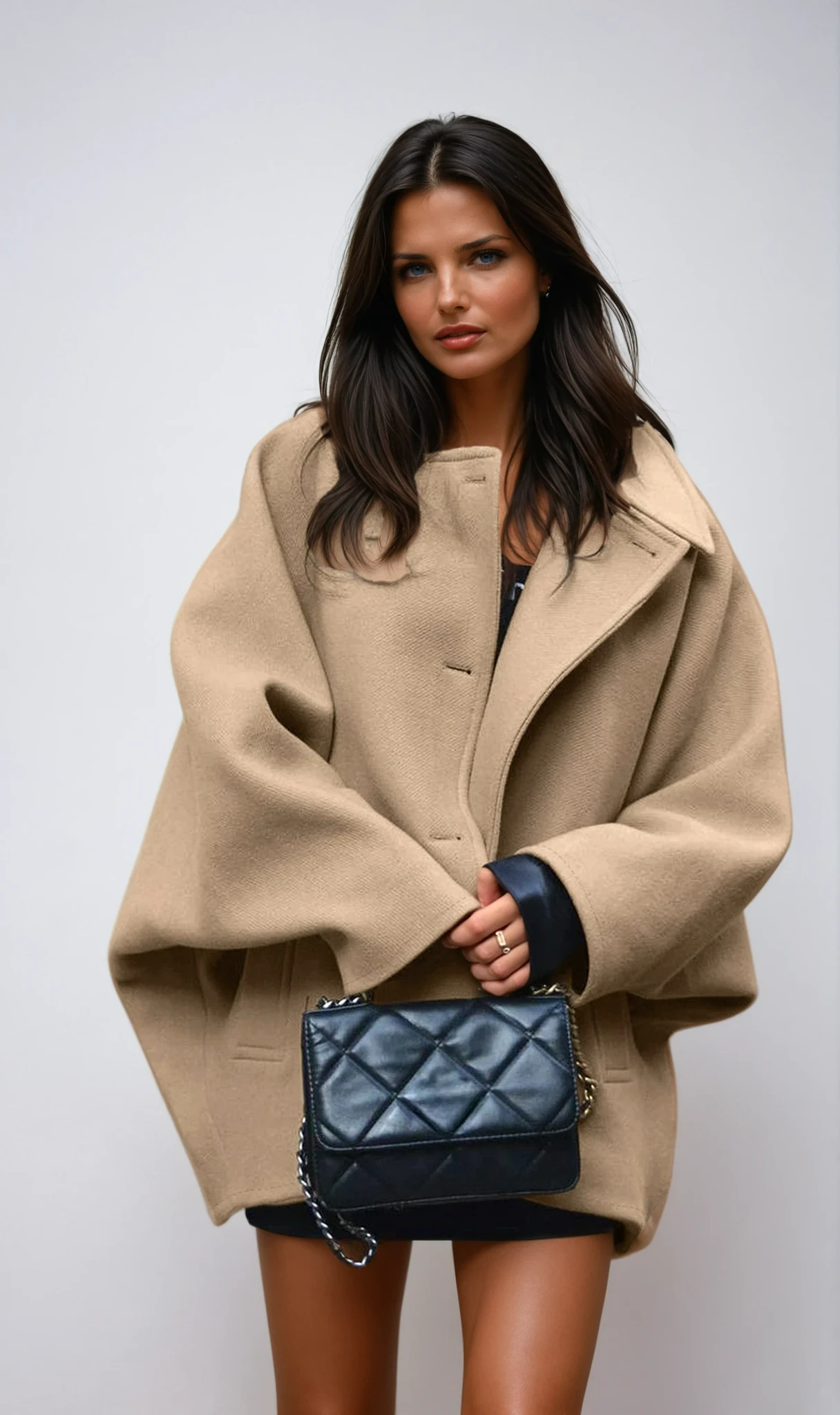 Women's Oversized Wool-Blend Coat with Button Closure 1