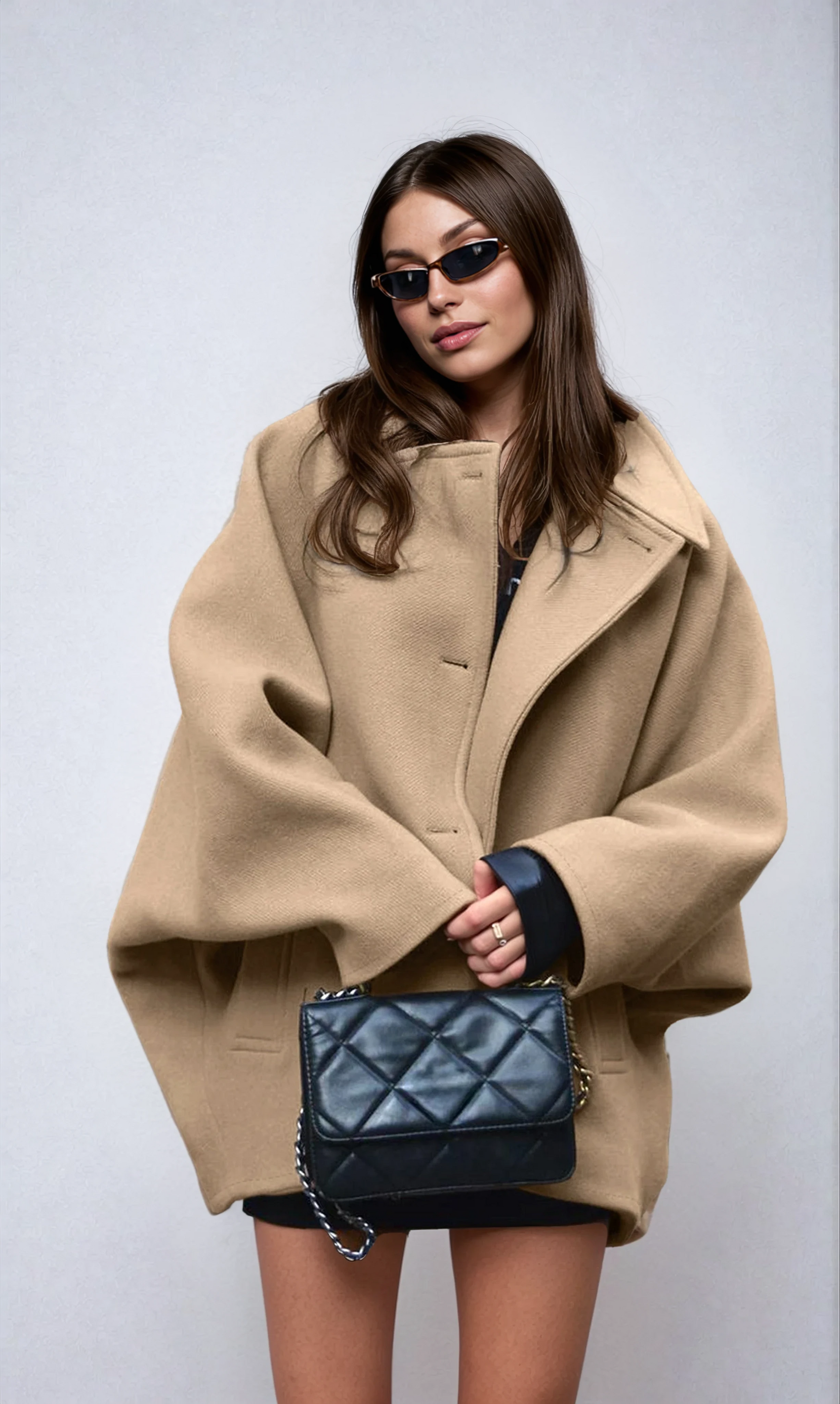 Women's Oversized Wool-Blend Coat with Button Closure 2