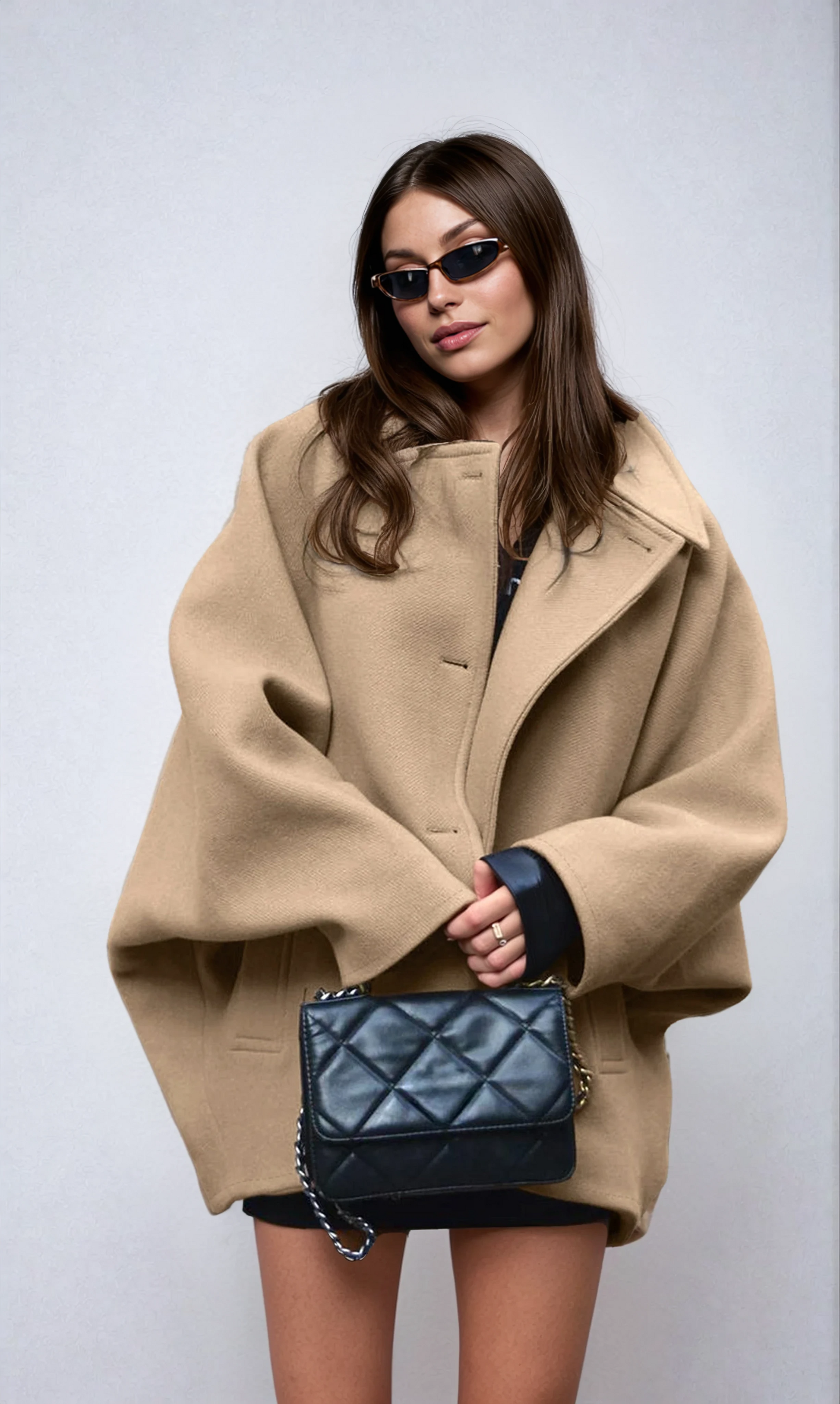 Women's Oversized Wool-Blend Coat with Button Closure 2