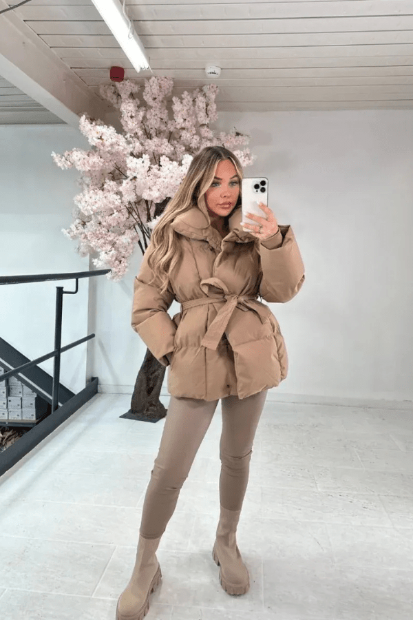 Women's Puffer Jacket with waist belt 1