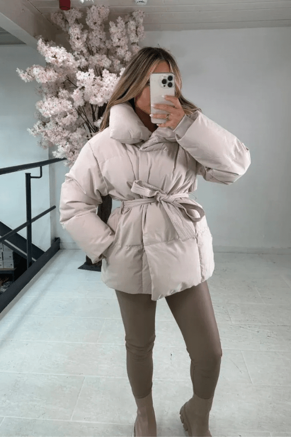 Women's Puffer Jacket with waist belt 3