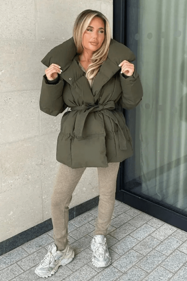 Women's Puffer Jacket with waist belt 5