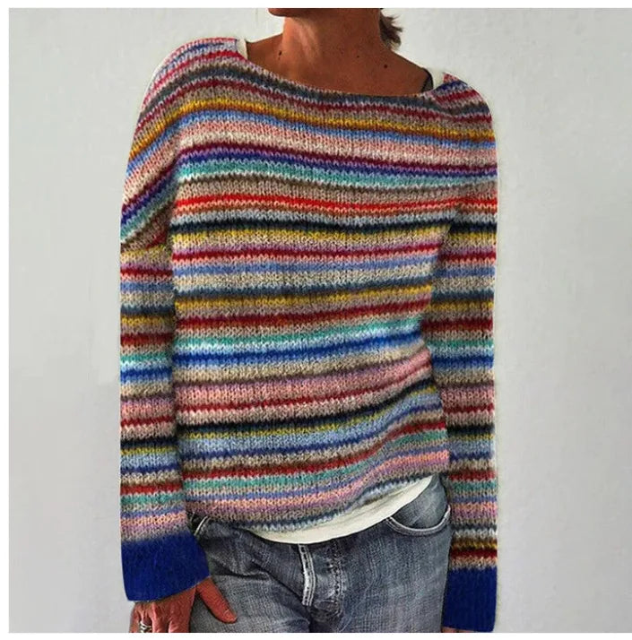 Women's Retro Multi-Colored Knitted Sweater – Soft, Relaxed Fit, Perfect for Layering and Casual Outings 0