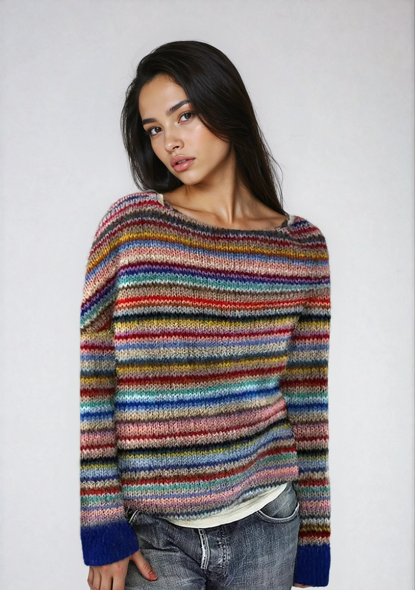 Women's Retro Multi-Colored Knitted Sweater – Soft, Relaxed Fit, Perfect for Layering and Casual Outings 1