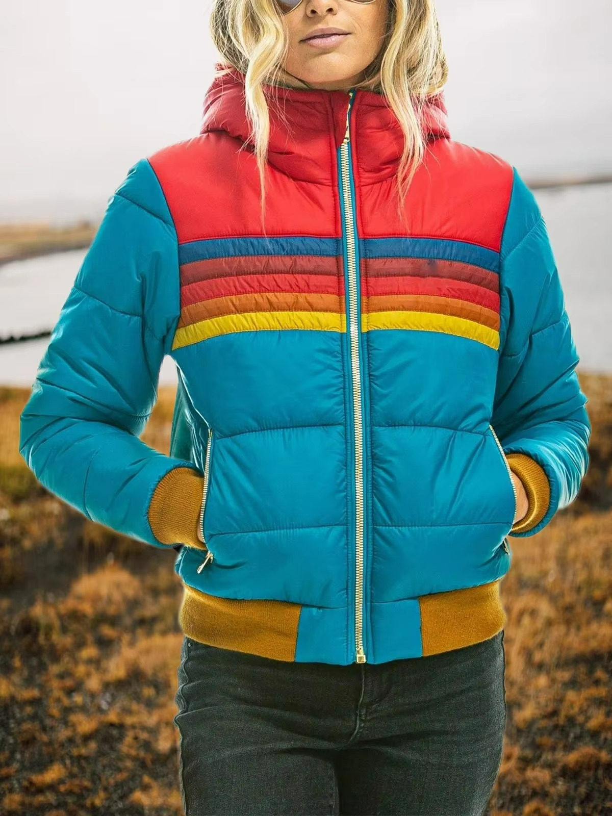 Women's Retro Striped Padded Puffer Jacket 5