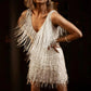Women's Sequin Tassel V-Neck Backless Party Mini Dress 1