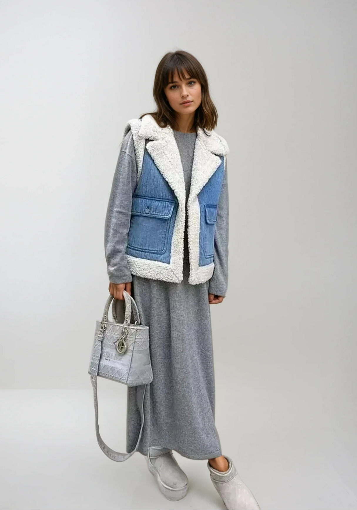 Women's Vintage Shearling Denim Vest 0