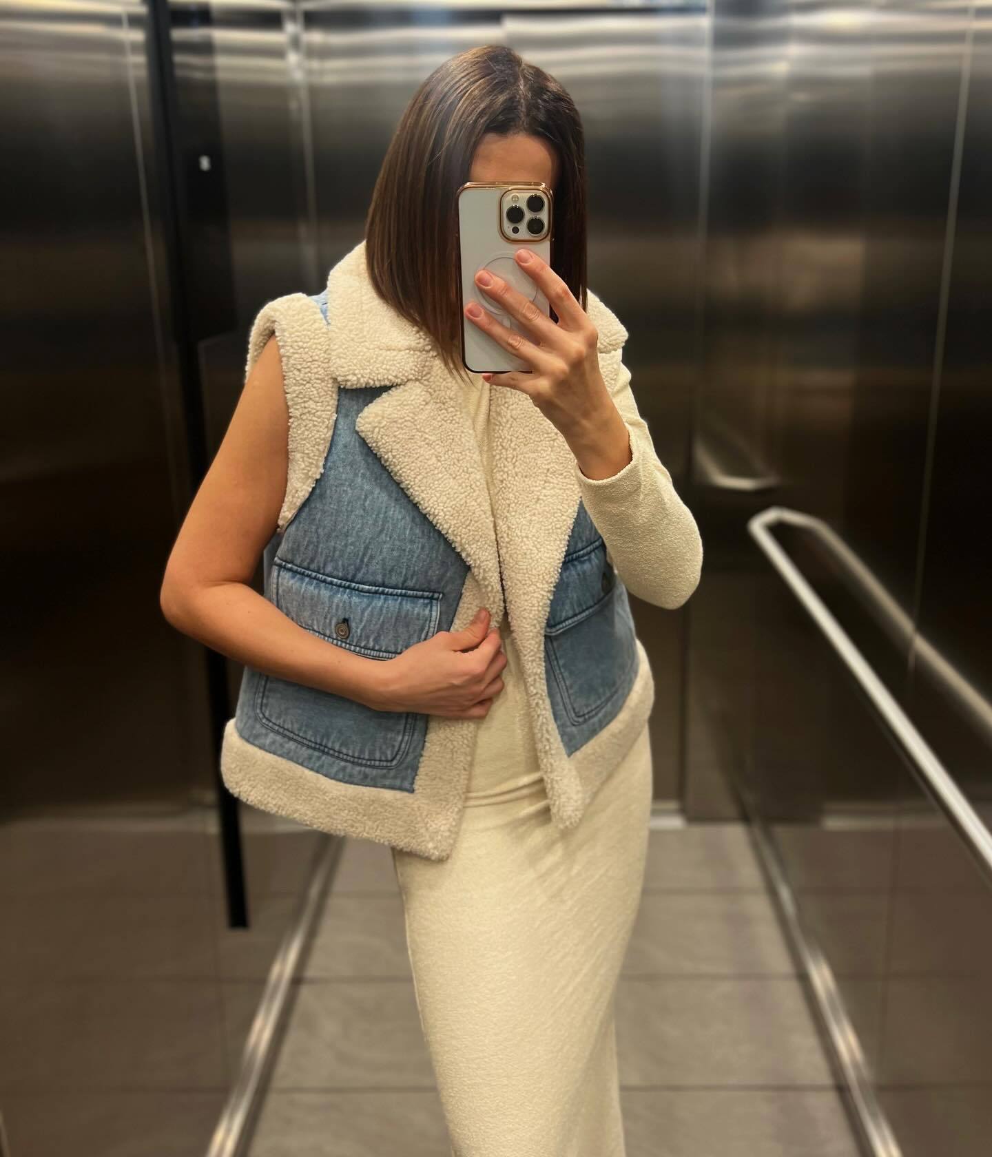 Women's Vintage Shearling Denim Vest 5