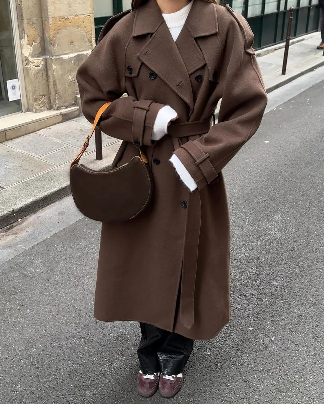 Womens Wool Blend Belted Trench Coat