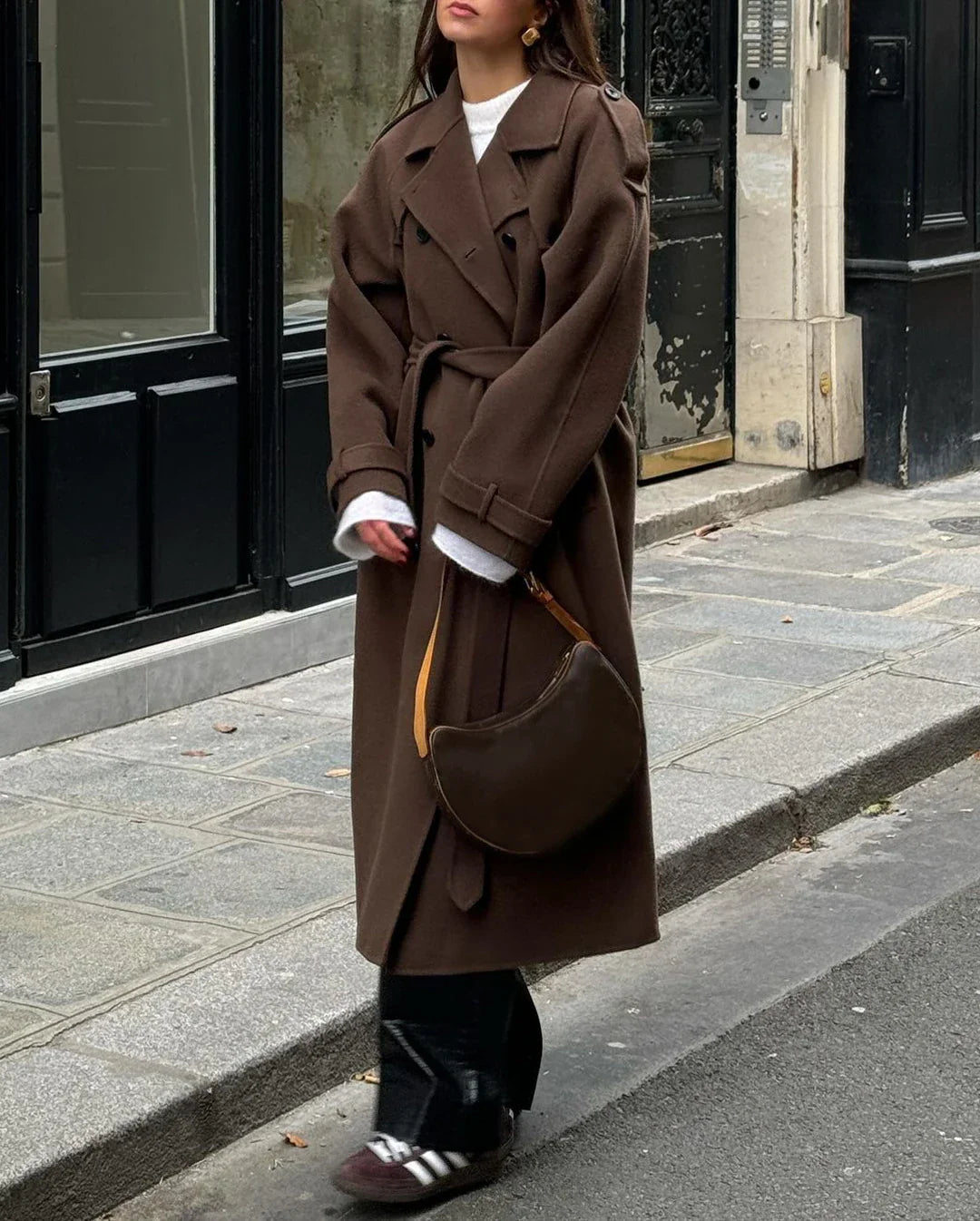 Womens Wool Blend Belted Trench Coat