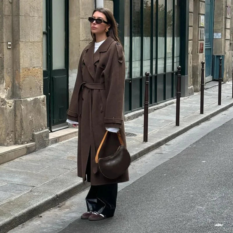 Womens Wool Blend Belted Trench Coat