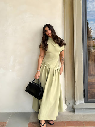 Serena Pleated Sage Dress