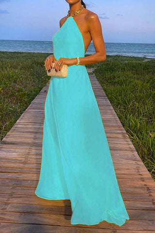 Long Halter Dress with Golden Chain