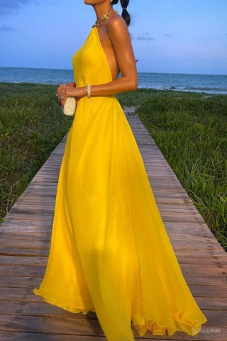 Long Halter Dress with Golden Chain